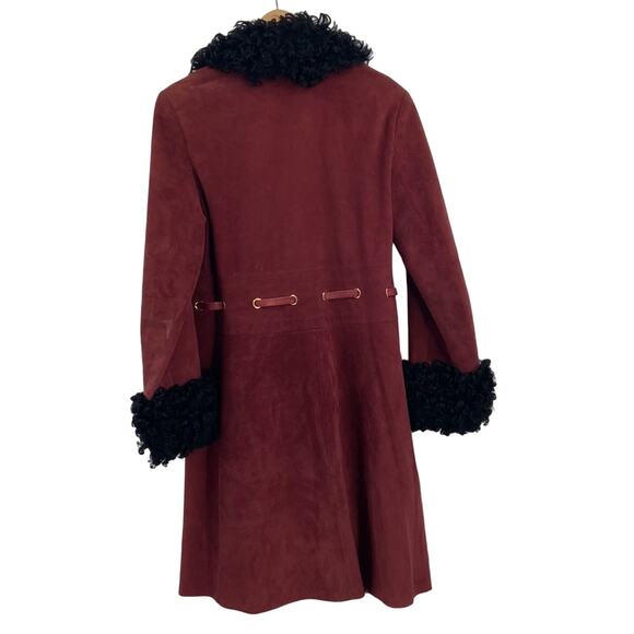 Vintage Leda Spain by Gropper suede fur burgundy trench coat - Picture 6 of 7